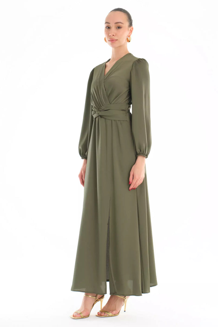 FRV Khaki satin long sleeve midi dress - Eau Claire
