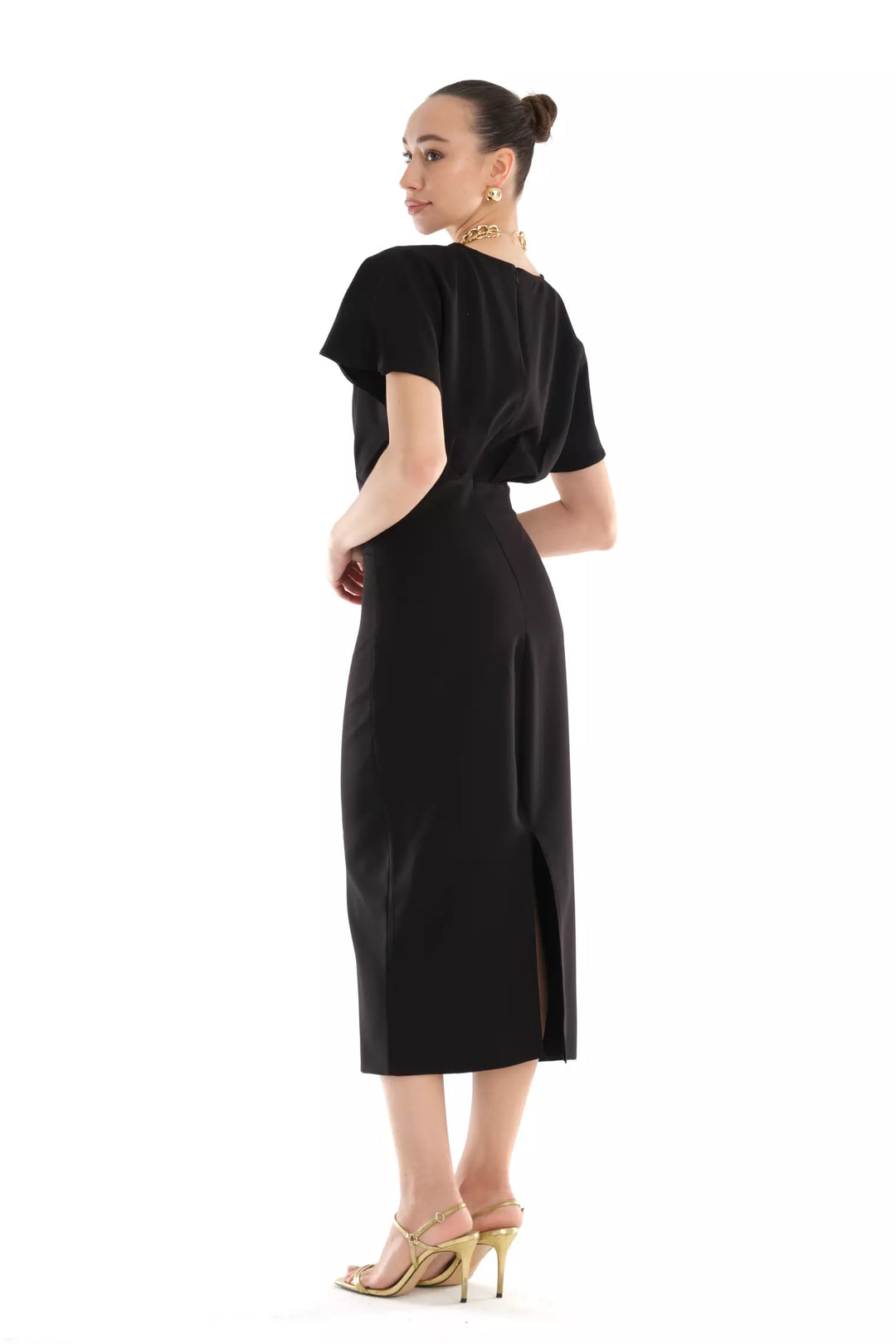 FRV Black crepe short sleeve midi dress - Bender