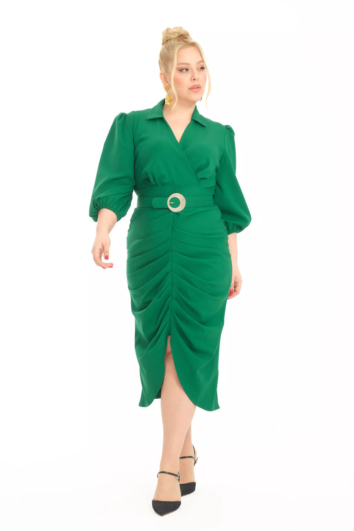 FRV Green plus size crepe 3/4 sleeve midi dress - Valence