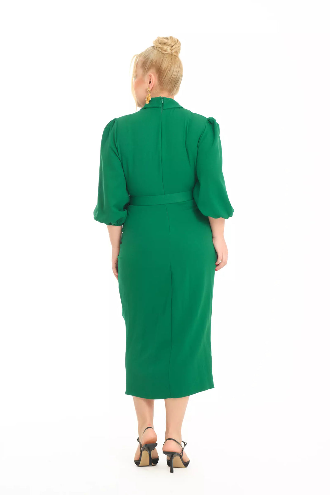 FRV Green plus size crepe 3/4 sleeve midi dress - Valence