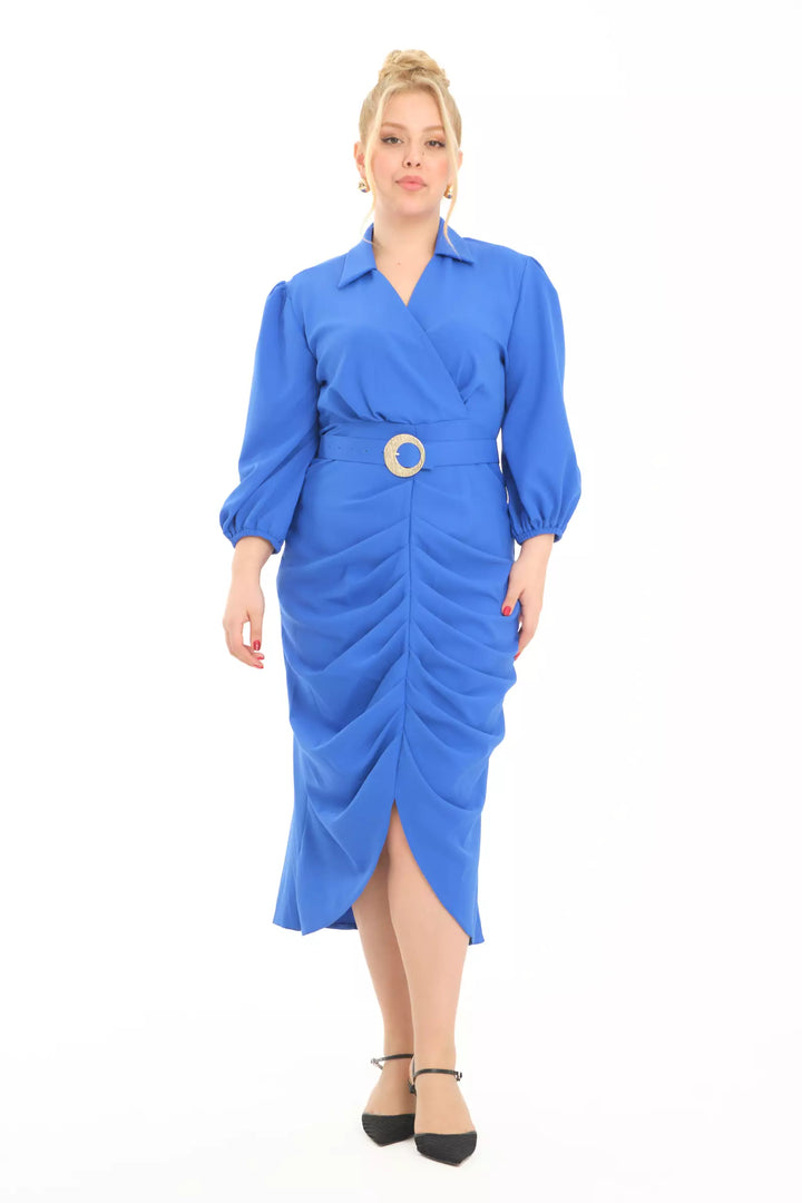 FRV Blue plus size crepe 3/4 sleeve midi dress - Post Falls