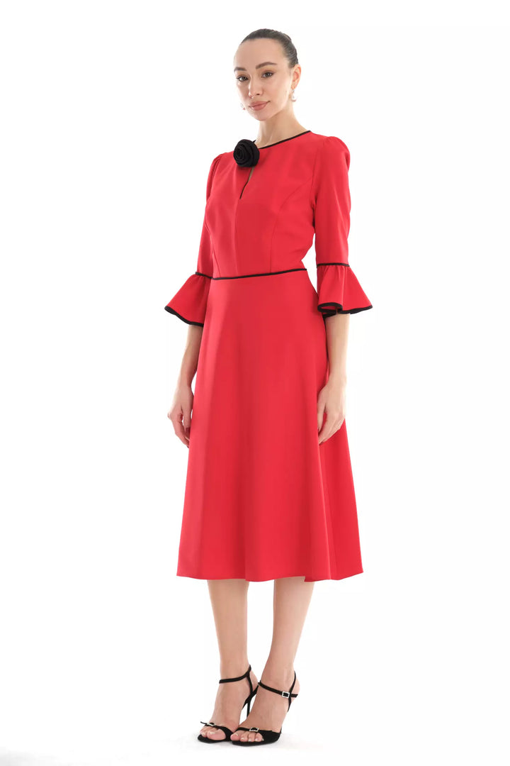 FRV Red crepe long sleeve midi dress - Innsbruck