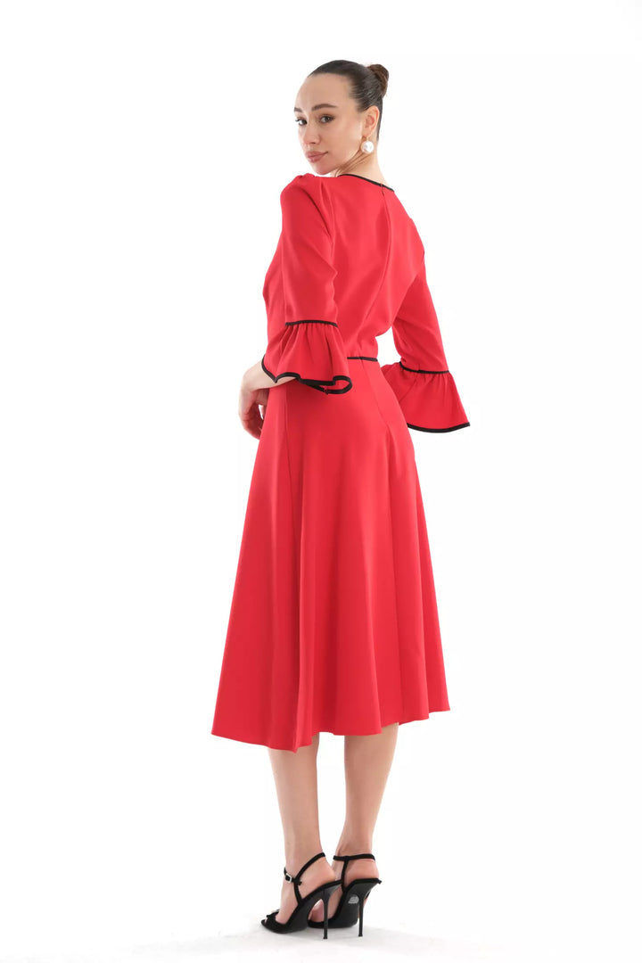FRV Red crepe long sleeve midi dress - Innsbruck