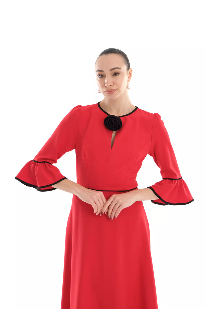 FRV Red crepe long sleeve midi dress - Innsbruck