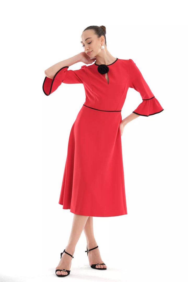 FRV Red crepe long sleeve midi dress - Innsbruck
