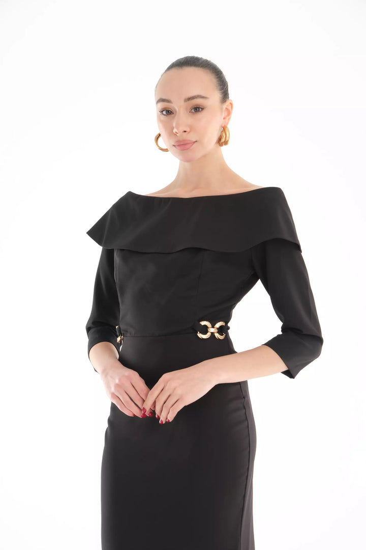 FRV Black crepe short sleeve maxi dress - Suffolk
