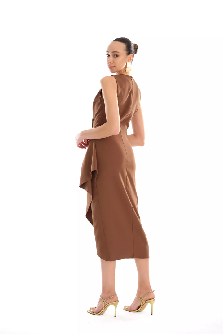 FRV Brown crepe sleeveless midi dress - Natick