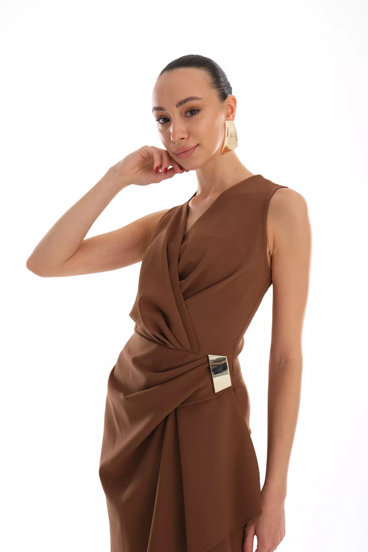 FRV Brown crepe sleeveless midi dress - Natick