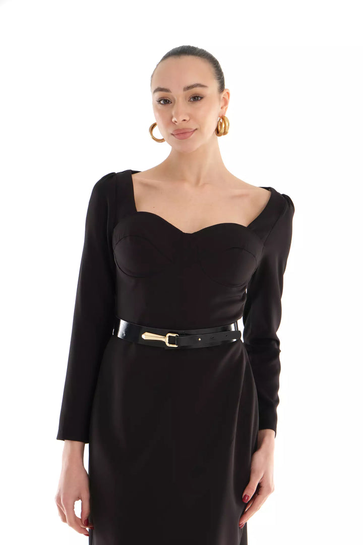 FRV Black crepe long sleeve mini dress - Urbandale