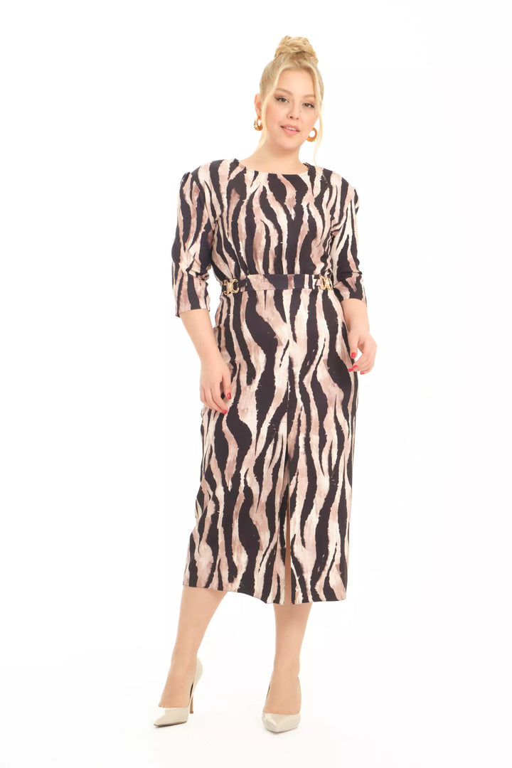FRV Printed plus size crepe 3/4 sleeve midi dress - Downey