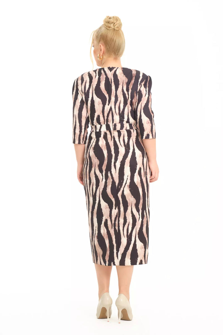 FRV Printed plus size crepe 3/4 sleeve midi dress - Downey