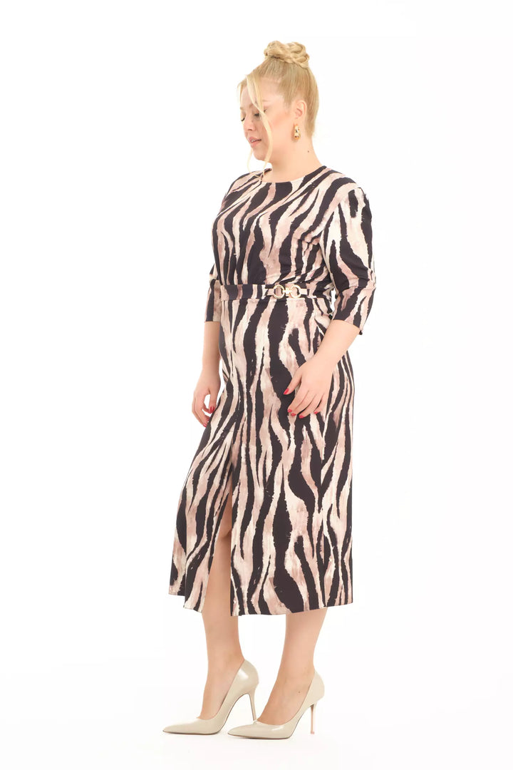 FRV Printed plus size crepe 3/4 sleeve midi dress - Downey