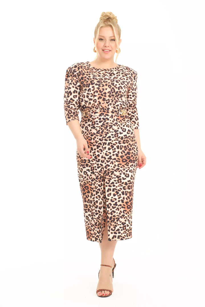 FRV Printed plus size crepe 3/4 sleeve midi dress - Ciudad Lerdo
