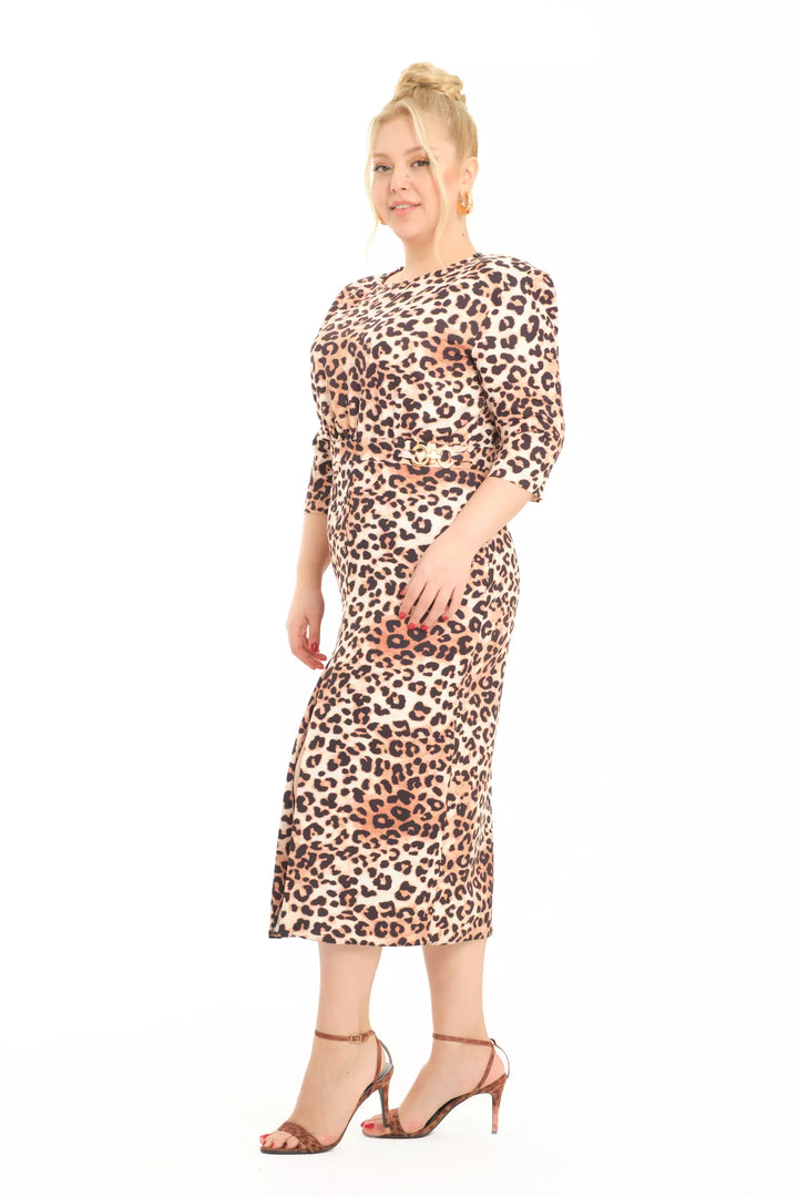 FRV Printed plus size crepe 3/4 sleeve midi dress - Ciudad Lerdo