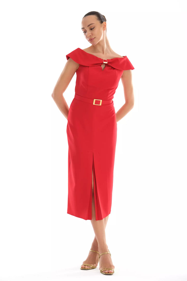 FRV Red crepe sleeveless midi dress - Villa de Zaachila