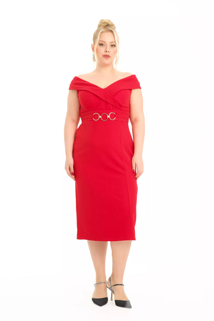 FRV Red plus size crepe sleeveless midi dress - Arden-Arcade