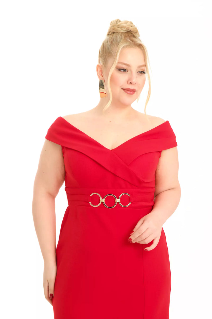 FRV Red plus size crepe sleeveless midi dress - Arden-Arcade
