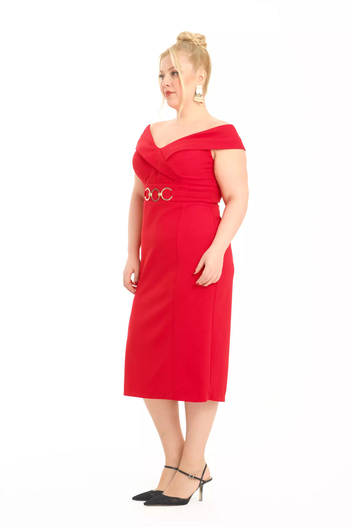 FRV Red plus size crepe sleeveless midi dress - Arden-Arcade