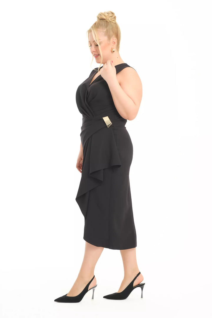FRV Black plus size crepe sleeveless midi dress - Newark