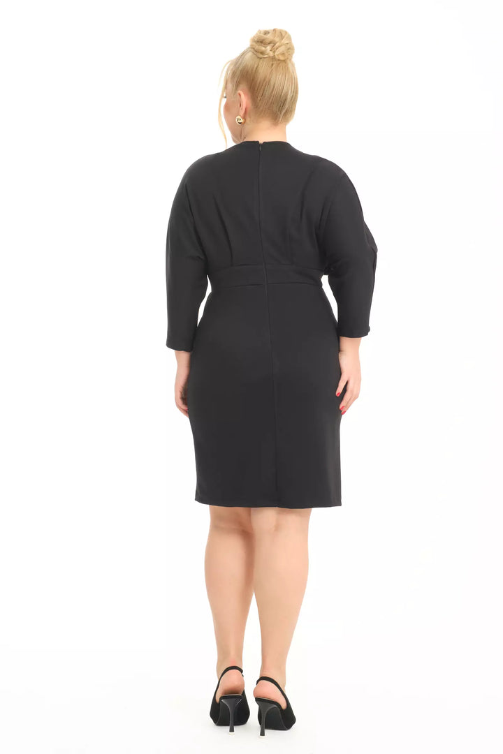 FRV Black plus size knitted 3/4 sleeve mini dress - Sarnia