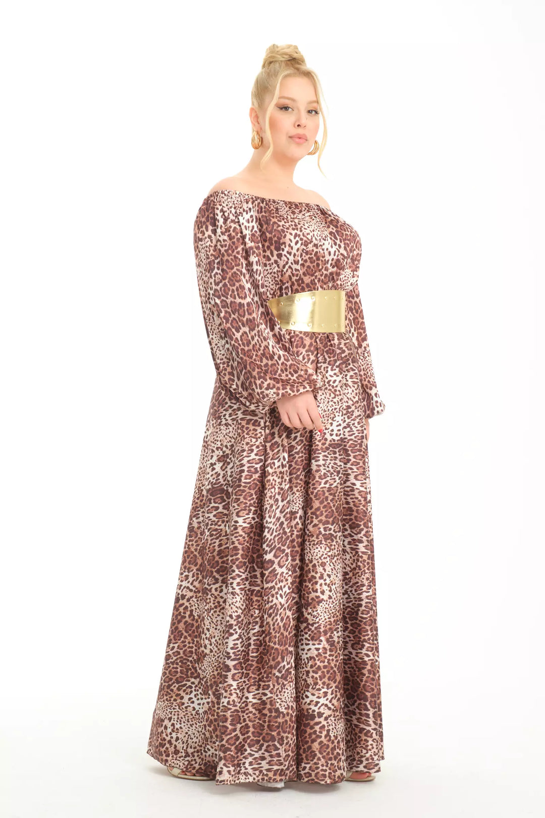 FRV Printed plus size satin long sleeve maxi dress - Montebello
