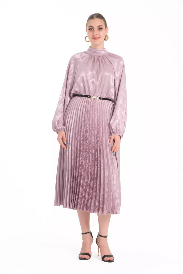 FRV Pink plus size satin long sleeve midi dress - Šiauliai