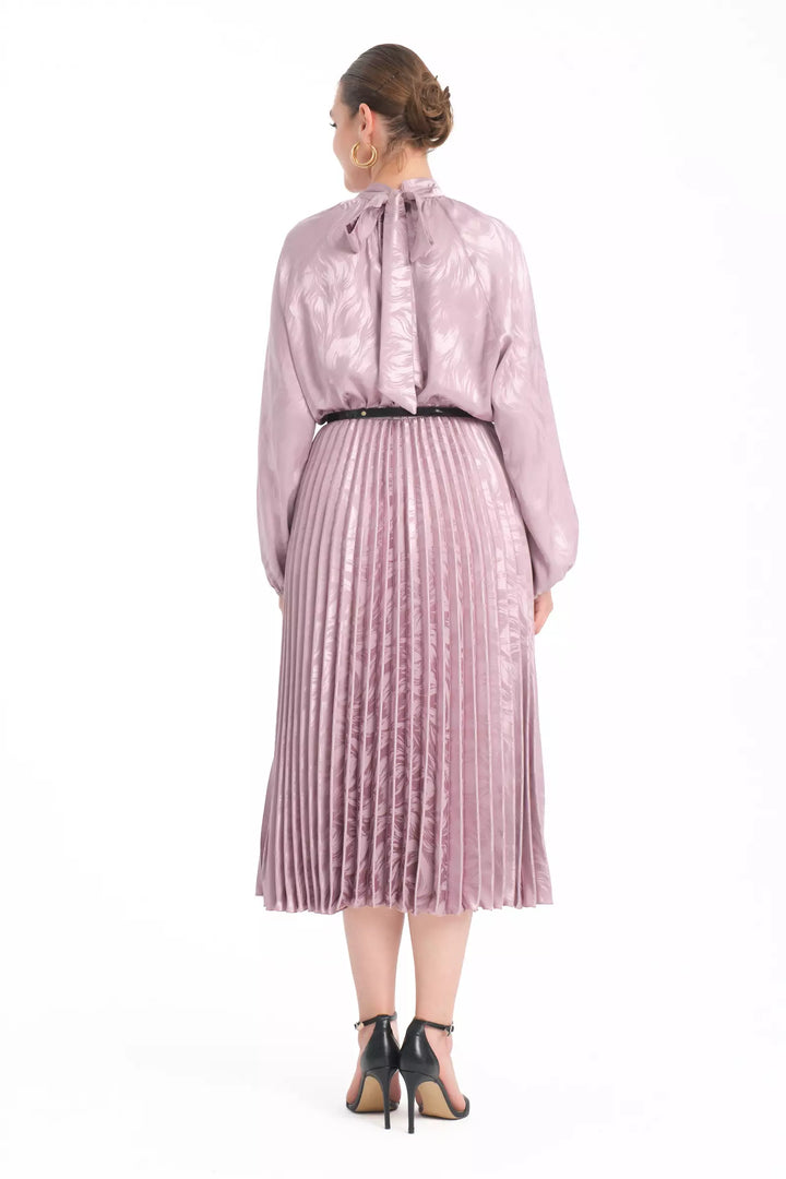 FRV Pink plus size satin long sleeve midi dress - Šiauliai
