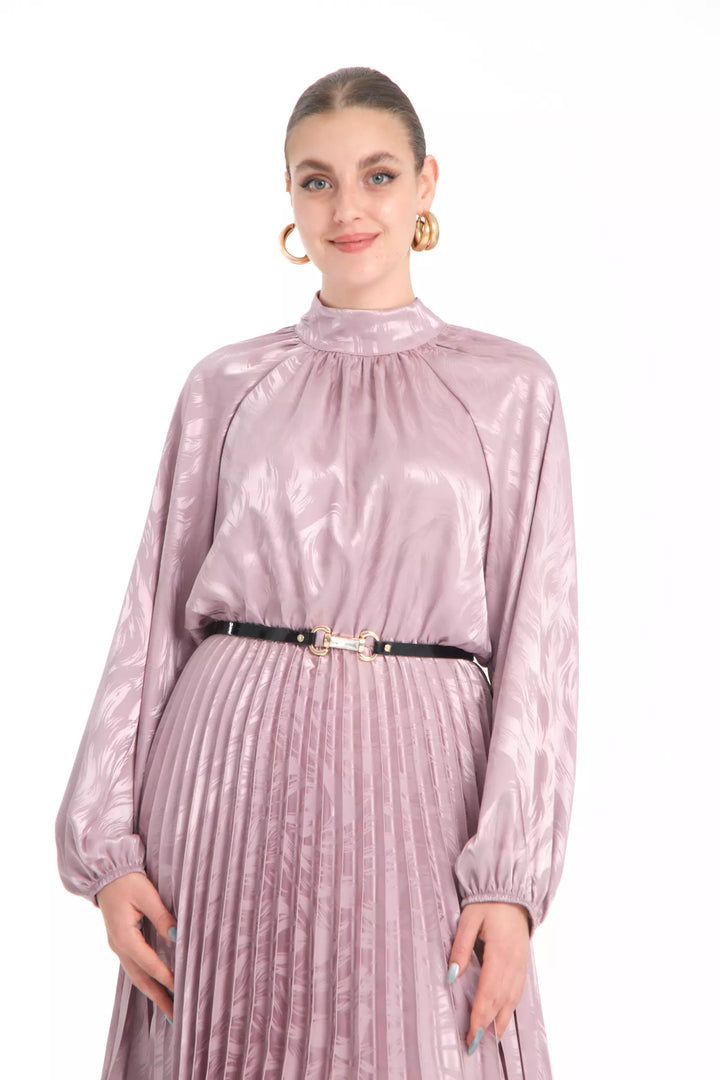 FRV Pink plus size satin long sleeve midi dress - Šiauliai