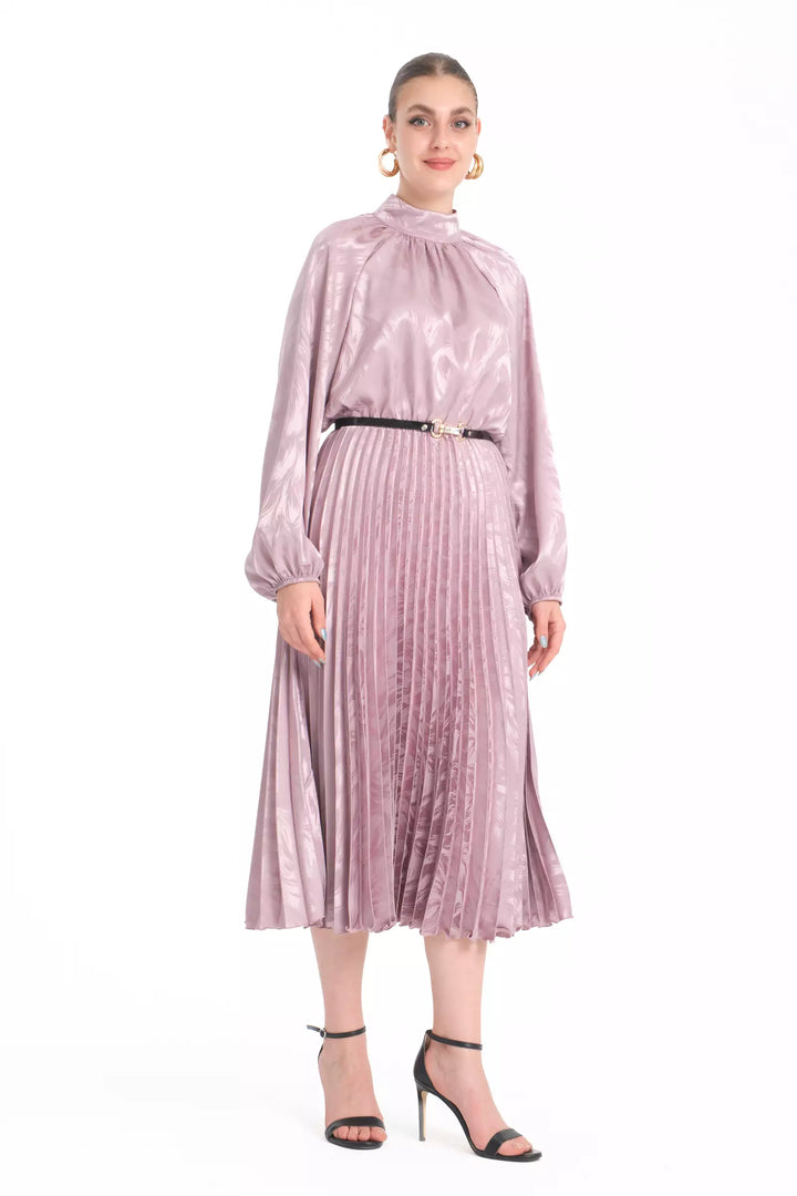 FRV Pink plus size satin long sleeve midi dress - Šiauliai