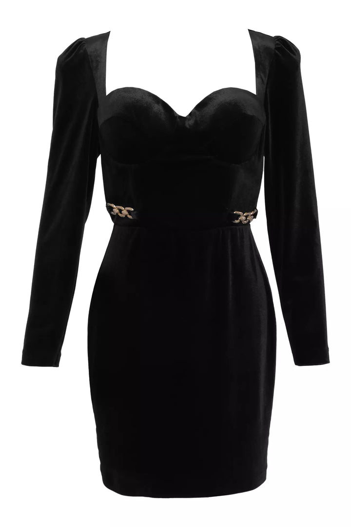 FRV Black velvet long sleeve mini dress - Nieuwegein