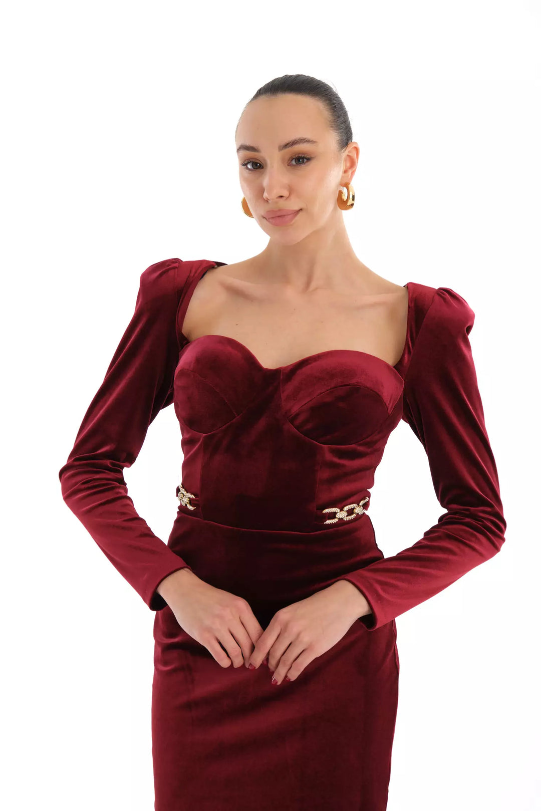 FRV Maroon velvet long sleeve mini dress - Friendswood
