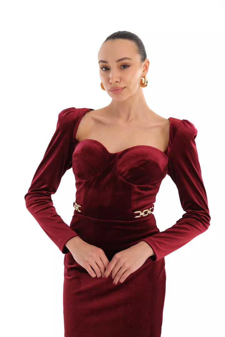 FRV Maroon velvet long sleeve mini dress - Friendswood