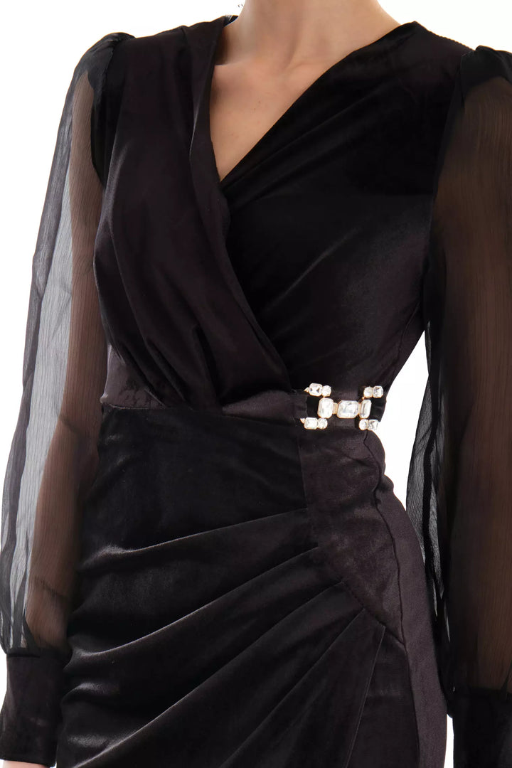 FRV Black velvet long sleeve midi dress - Rancho Cucamonga