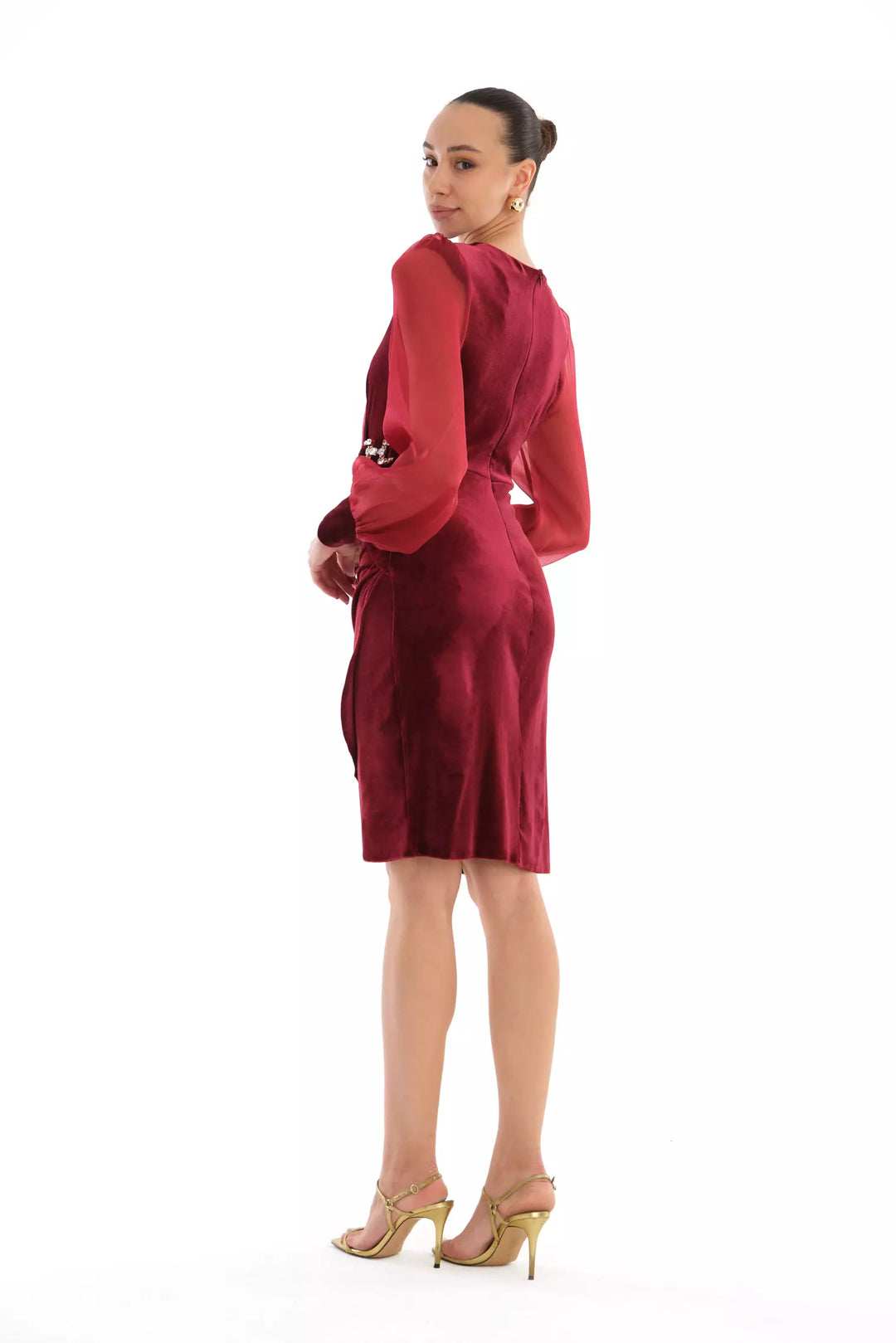 FRV Maroon velvet long sleeve midi dress - Greenacres