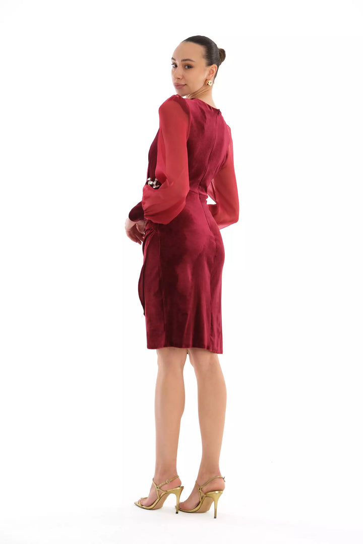 FRV Maroon velvet long sleeve midi dress - Greenacres