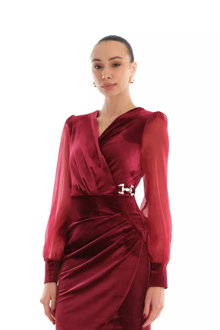 FRV Maroon velvet long sleeve midi dress - Greenacres