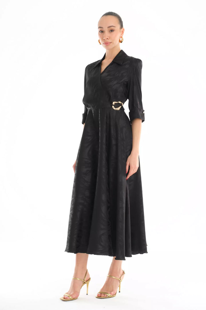FRV Black satin short sleeve midi dress - Cedar Falls