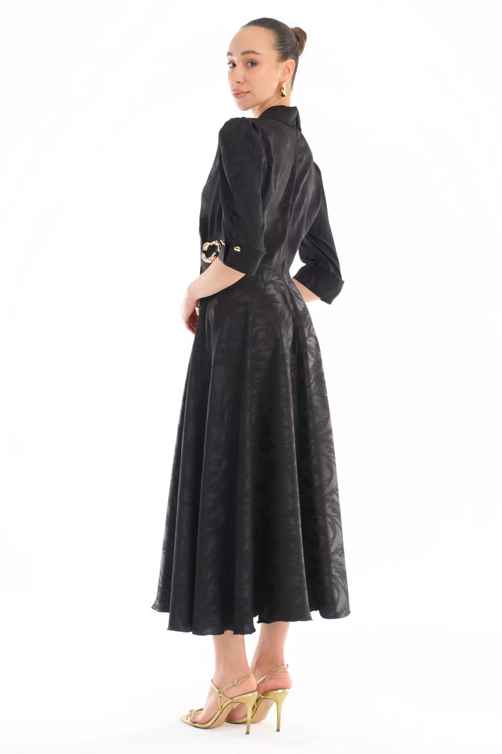 FRV Black satin short sleeve midi dress - Cedar Falls