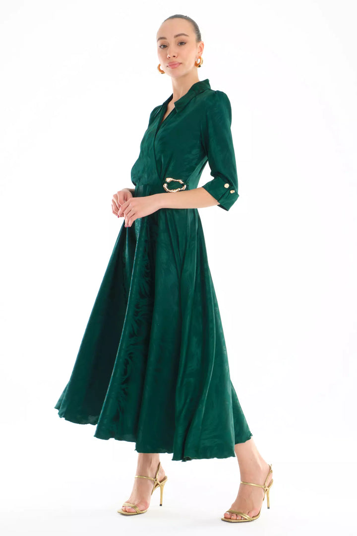FRV Green satin short sleeve midi dress - Podujevë