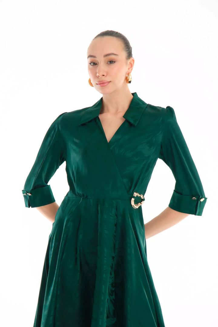 FRV Green satin short sleeve midi dress - Podujevë