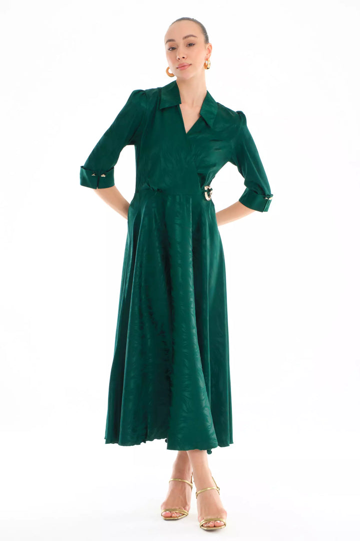 FRV Green satin short sleeve midi dress - Podujevë
