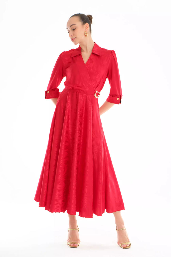 FRV Red satin short sleeve midi dress - Rochester