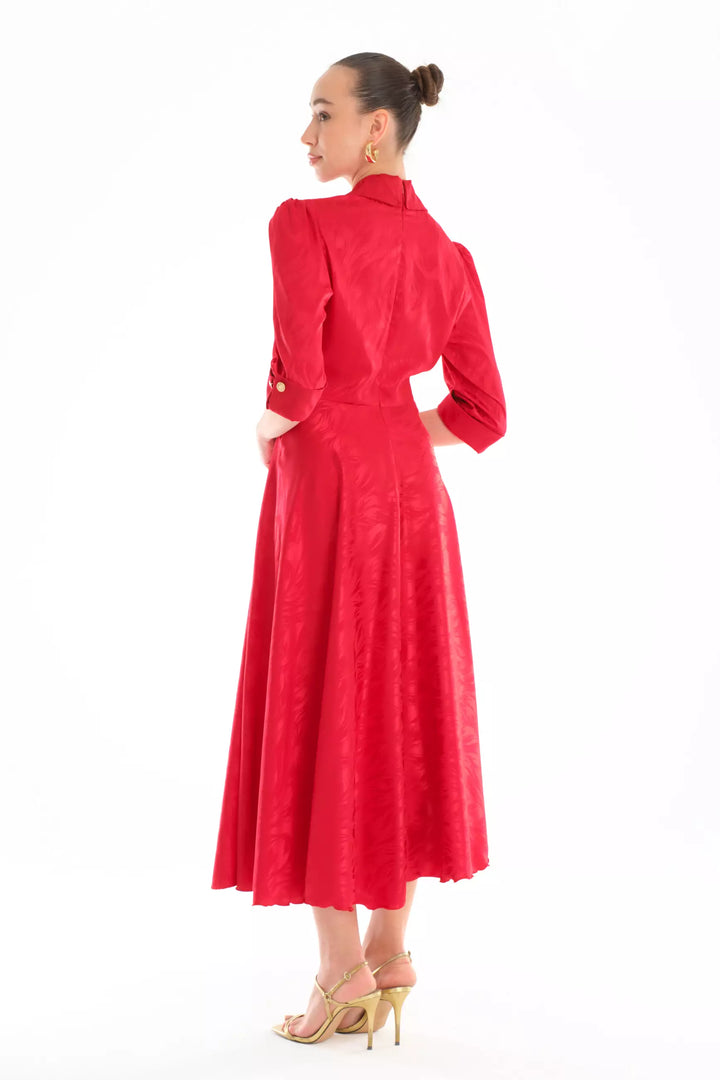 FRV Red satin short sleeve midi dress - Rochester