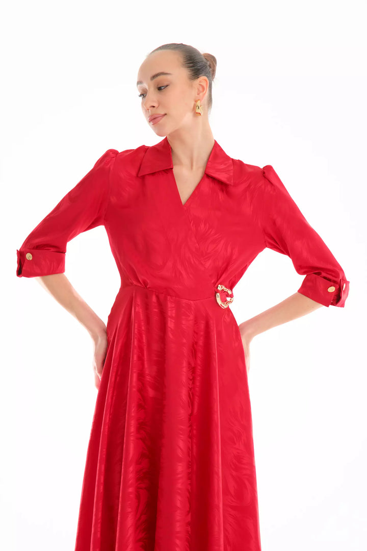 FRV Red satin short sleeve midi dress - Rochester