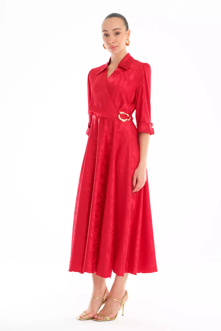 FRV Red satin short sleeve midi dress - Rochester