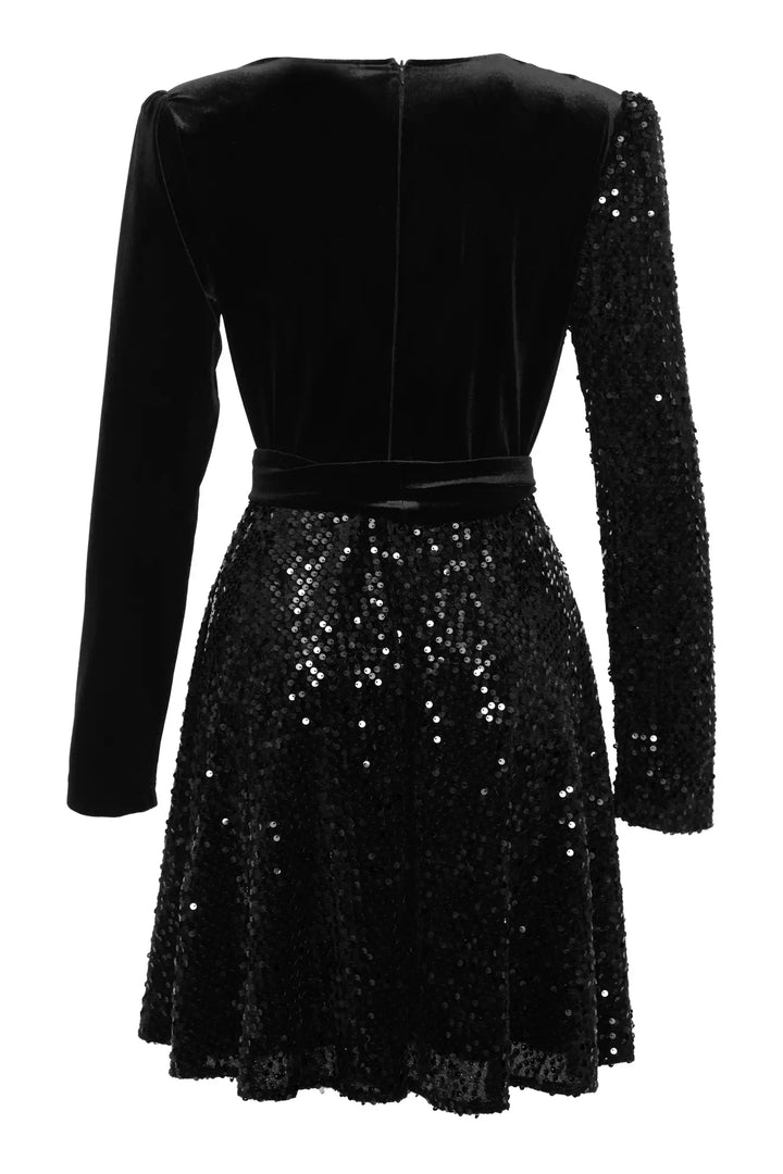 FRV Black velvet long sleeve mini dress - Stendal