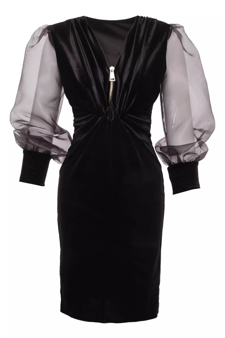 FRV Black velvet long sleeve midi dress - Taxco de Alarcón