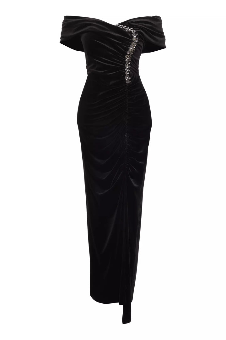 FRV Black velvet sleeveless maxi dress - Williamsburg