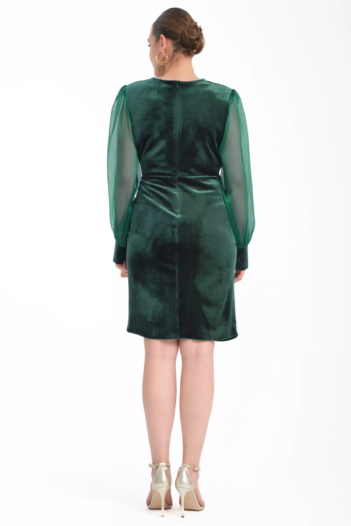 FRV Green plus size velvet long sleeve midi dress - Newbury