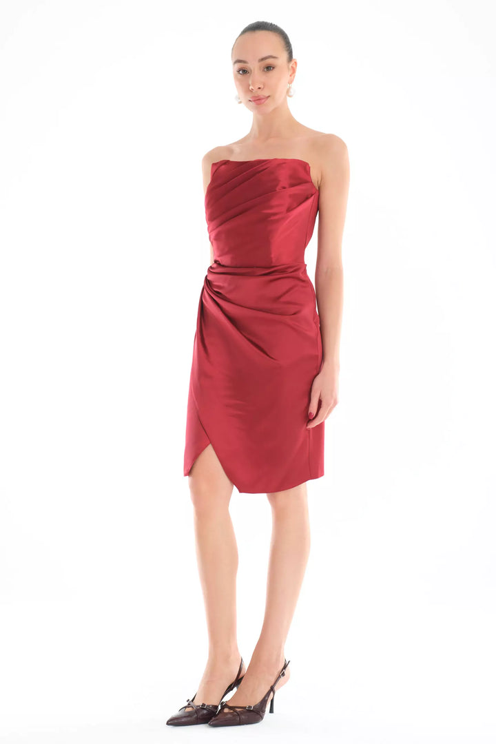 FRV Maroon satin strapless mini dress - Grenoble